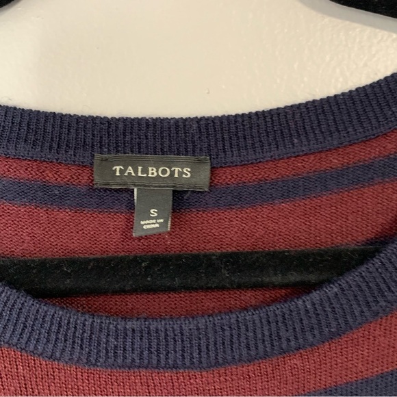 Talbots striped burgundy grey navy wool blend sweater dress with pockets. Size S - Picture 3 of 10